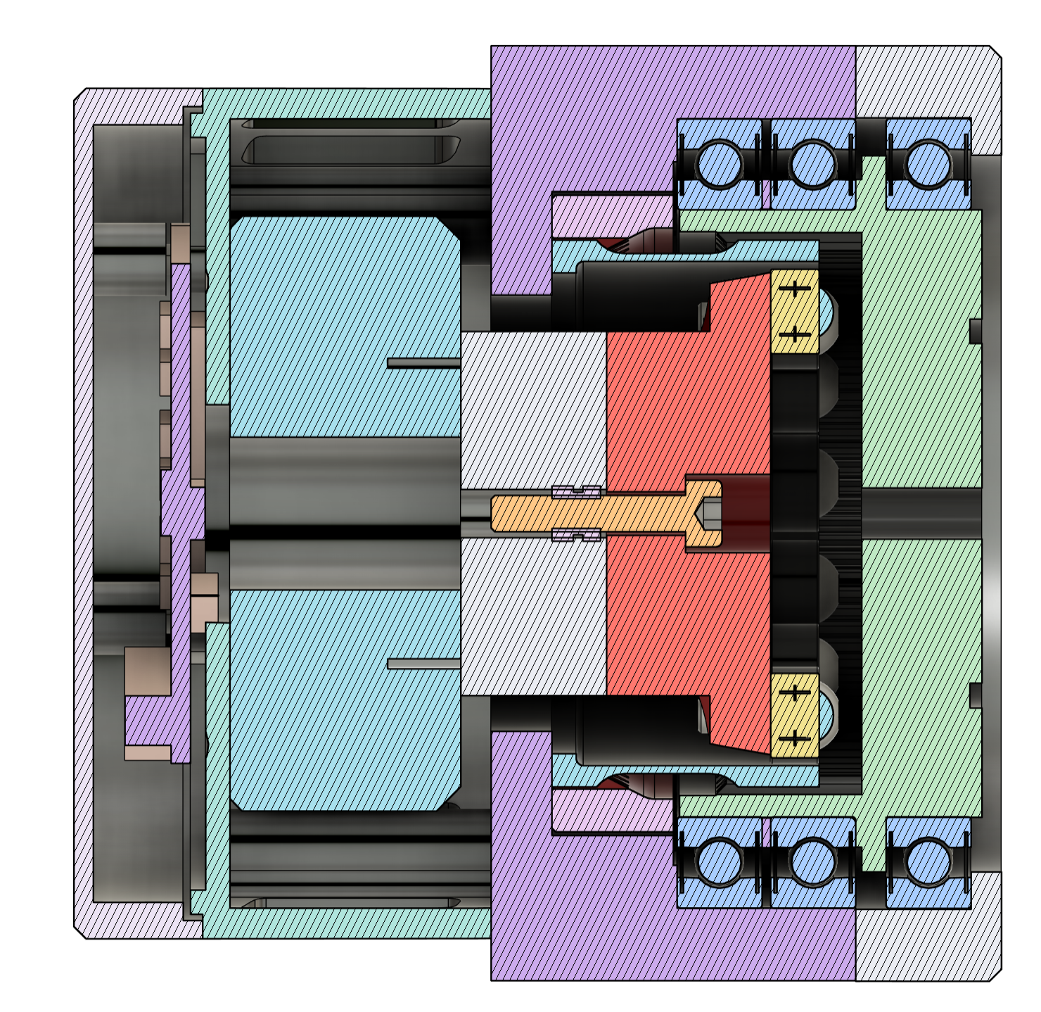 Vue en coupe du réducteur harmonique